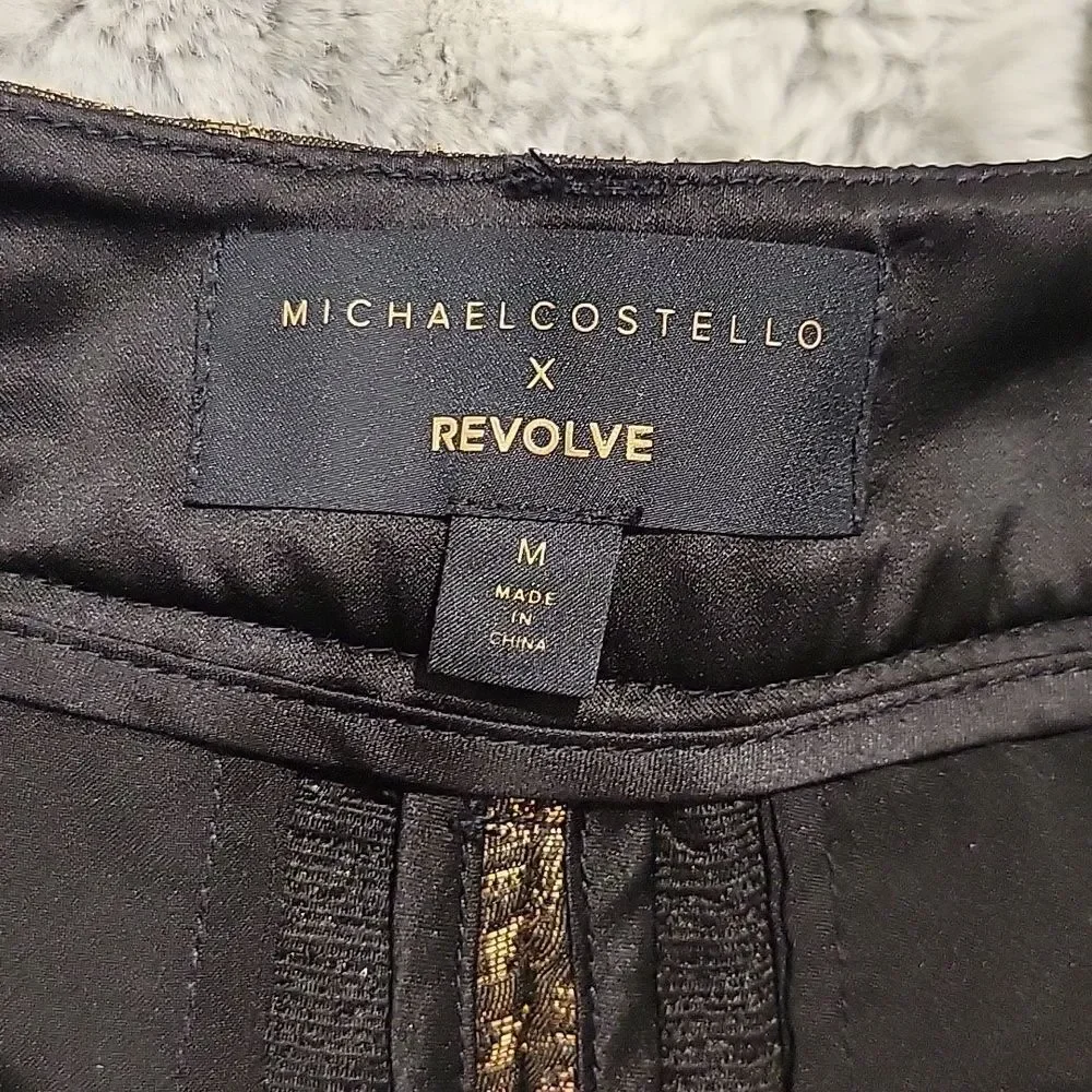 Michael Costello X Revolve Waverly Pants. Textured metallic gold and black, Med